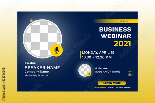 Invitation web banner to the online conference. Business webinar invitation design. Announcement poster concept. Modern abstract White background with place for photos