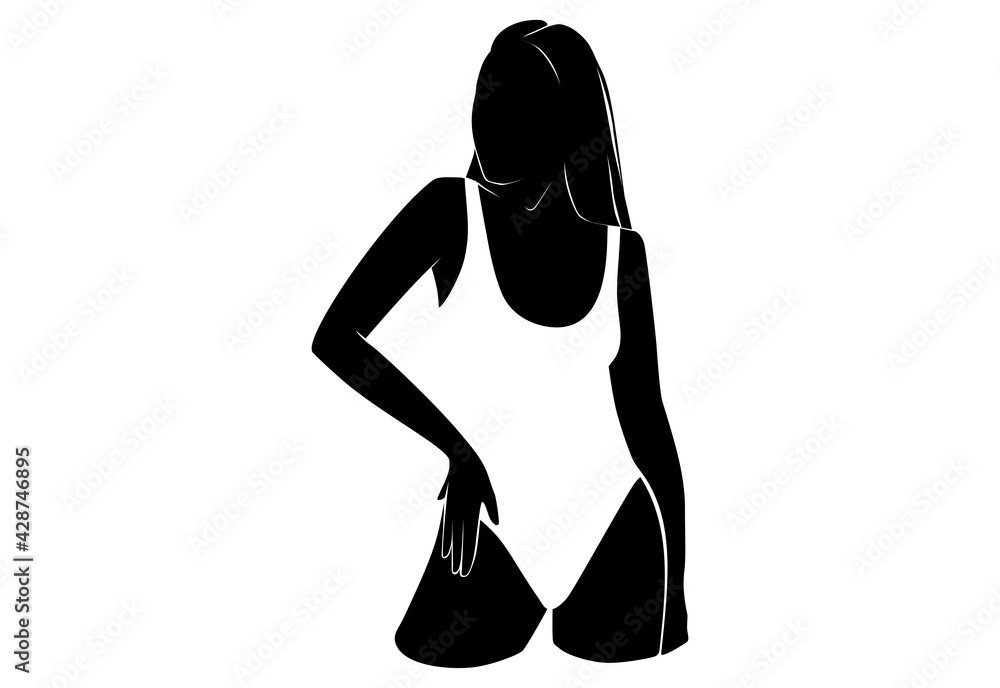 Vector abstract woman silhouette in bikini, swimsuit. Sexy Girl at the beach. Female body. Summer illustration Vector abstract woman silhouette in bikini, swimsuit. Sexy Girl at the beach. Female body. Summer illustration