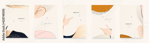 Contemporary abstract universal background templates with flowers. Minimalist aesthetic.
