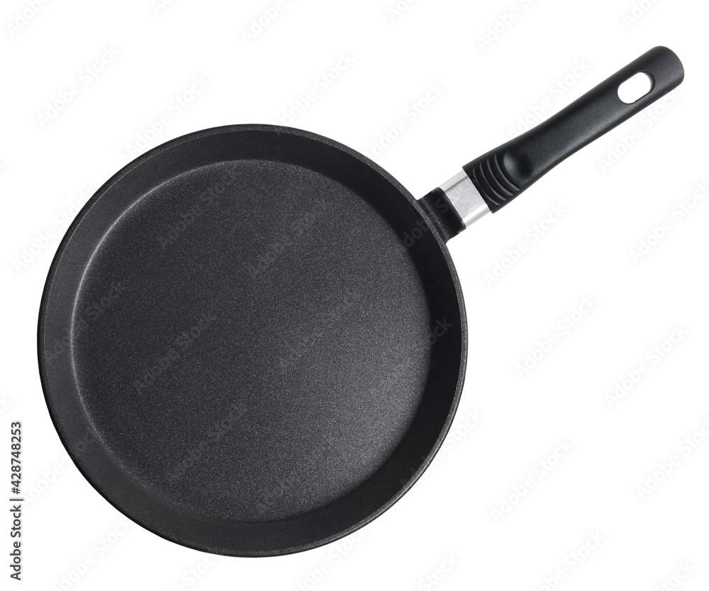 Top view pancake frying pan isolated on white background