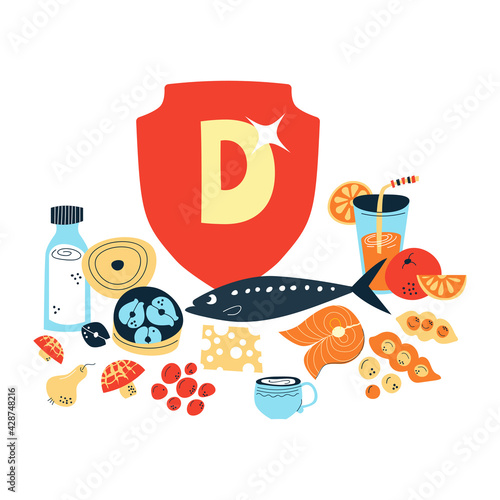 The main food sources of vitamin D. the concept of healthy eating.