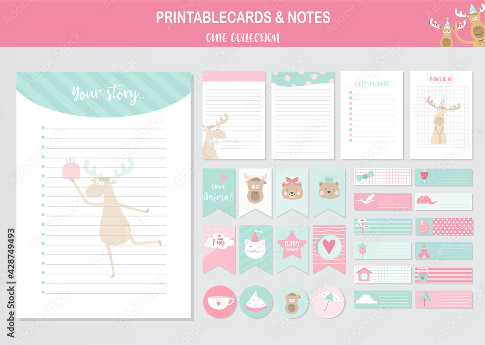 Set of animals and cute vector cards,deer,baby shower,printable, tags,cards,templates,Notes, Stickers, Labels,Scrap booking, Congratulations, Invitations,Vector illustrations Set of animals and cute vector cards,deer,baby shower,printable, tags,cards,templates,Notes, Stickers, Labels,Scrap booking, Congratulations, Invitations,Vector illustrations