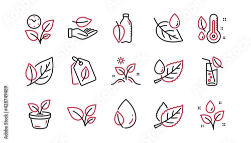 Plants line icons. Leaf, Growing plant and Humidity thermometer. Water drop linear icon set. Linear set. Quality line set. Vector