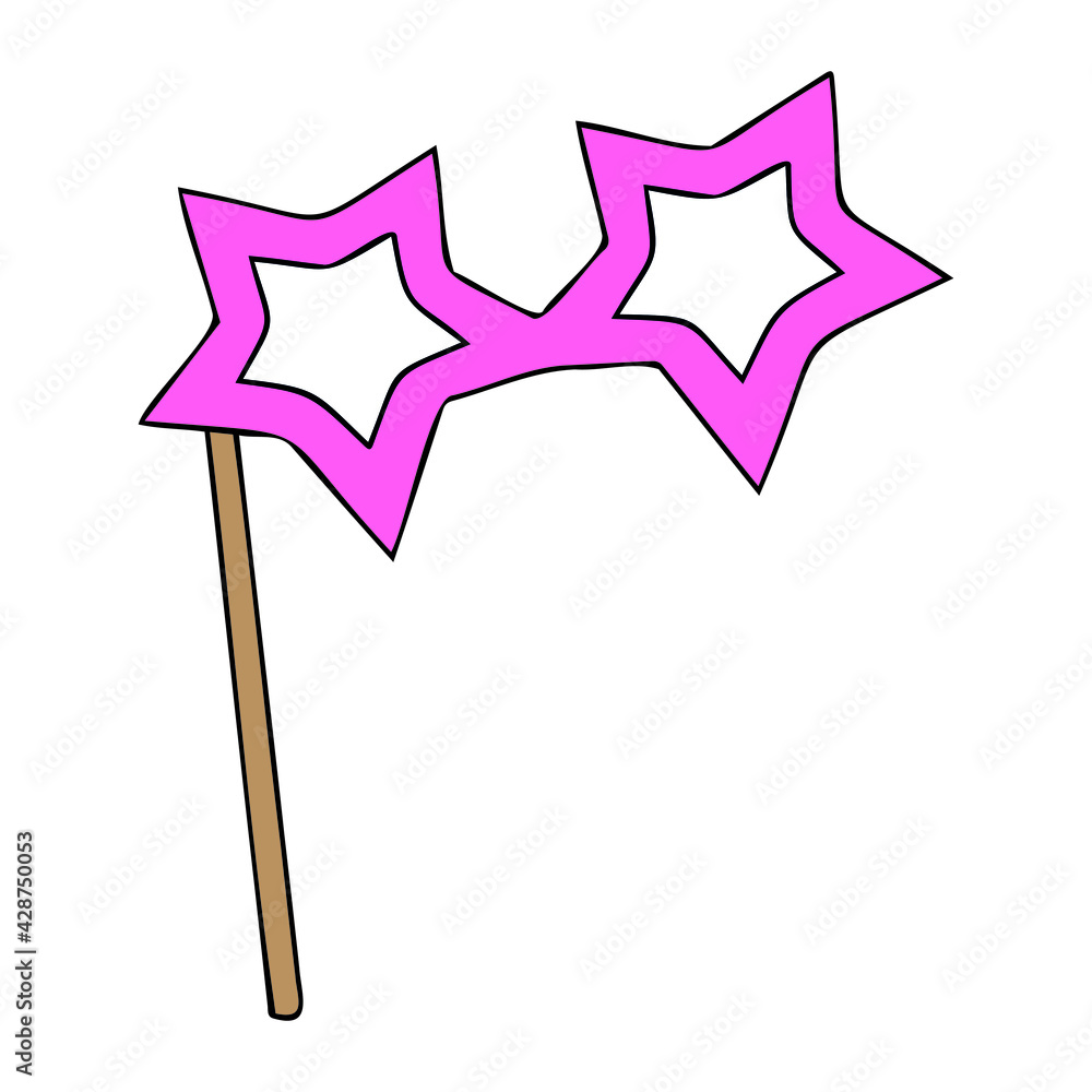Vector glasses on a stick for photo shoots in the style of doodle. Glasses in the form of stars. Vector glasses on a stick for photo shoots in the style of doodle. Glasses in the form of stars.