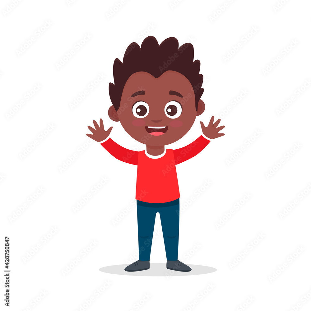 Cute African American Boy Character Isolated on White Background. Cartoon Vector Young Kid Cute African American Boy Character Isolated on White Background. Cartoon Vector Young Kid
