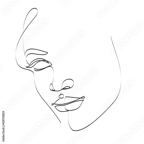 Abstract female face drawing with continuous line, quick sketch, fashion concept, woman beauty minimalist, vector illustration for t-shirt, print design, covers, web