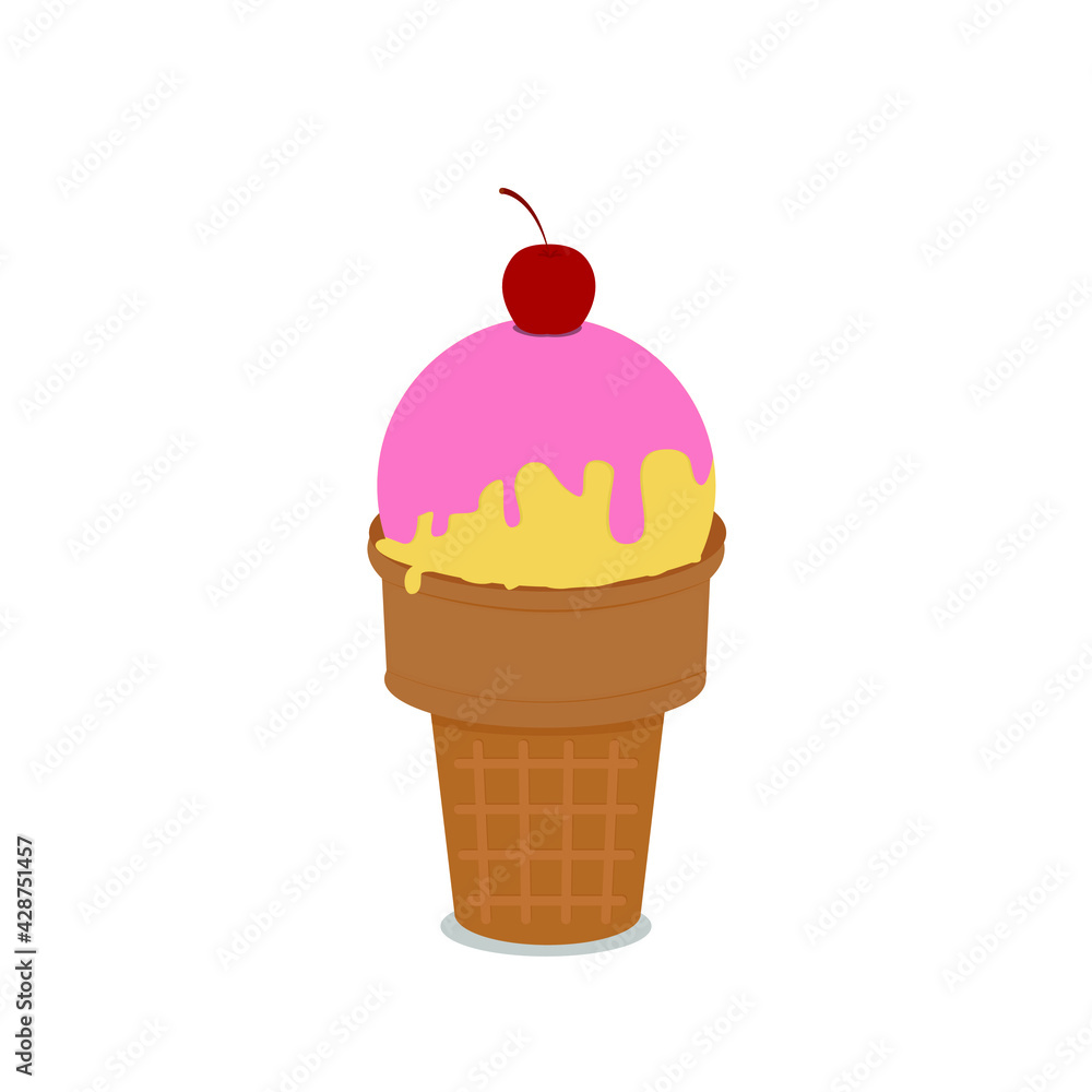 pink and yellow ice cream cone with cherry fruit pink and yellow ice cream cone with cherry fruit