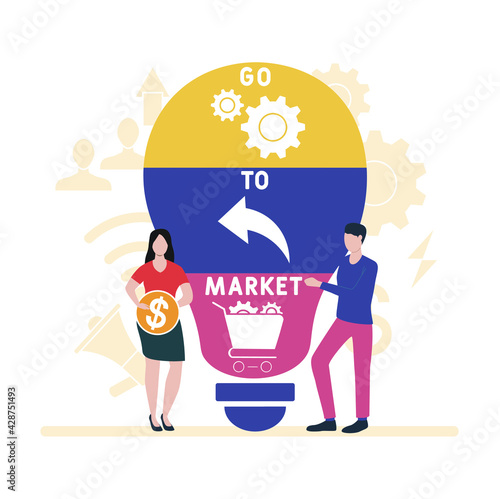 Flat design with people. GTM - Go To Market
acronym, business concept background.   Vector illustration for website banner, marketing materials, business presentation, online photo