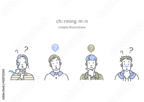 男性　はてな　シンプルでおしゃれな線画イラスト