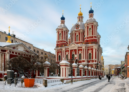 View of the Church of the Holy Martyr Clement of the Pope of the Russian Orthodox Church on a frosty winter morning