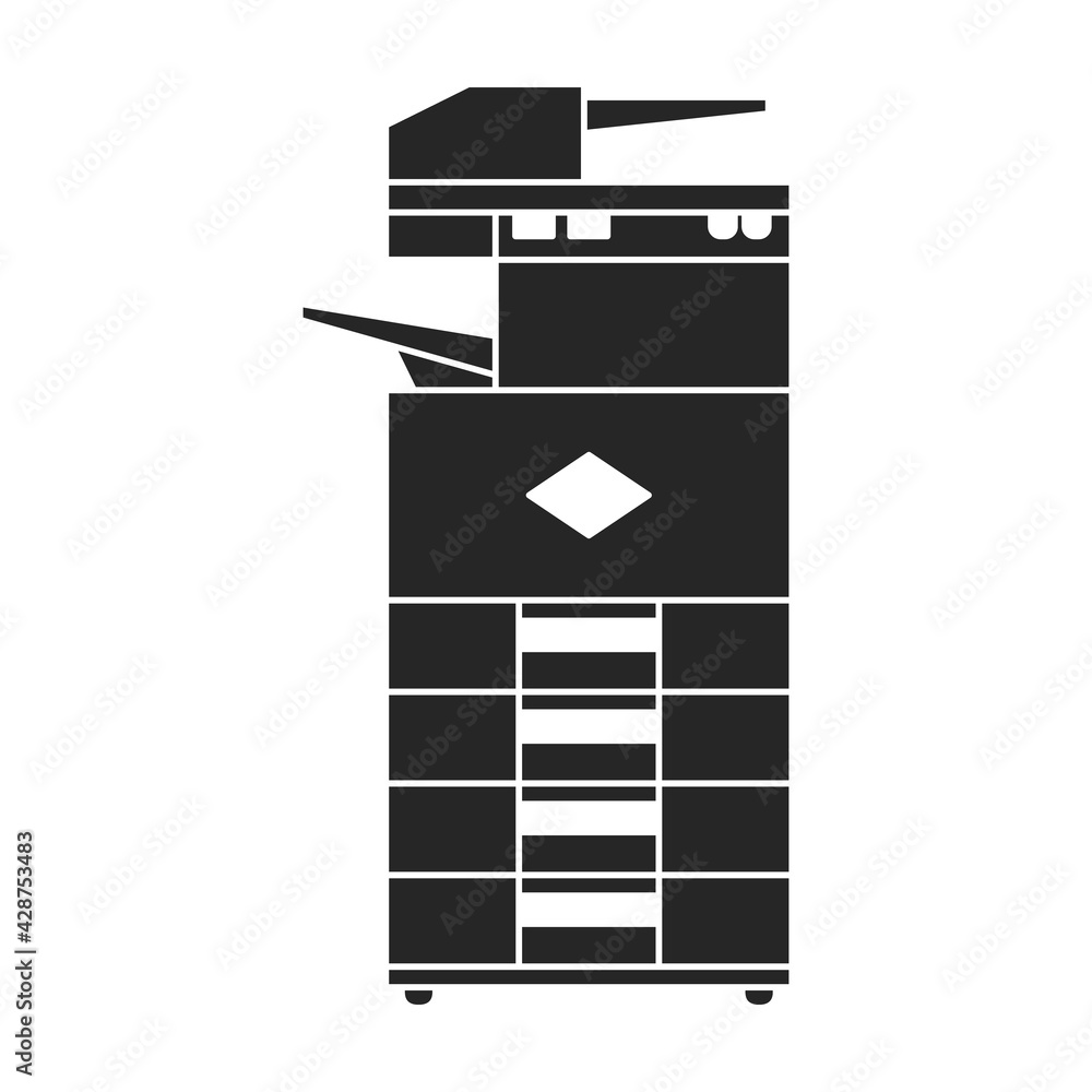 Printer office vector black icon. Vector illustration printer on white background. Isolated black illustration icon of office machine.