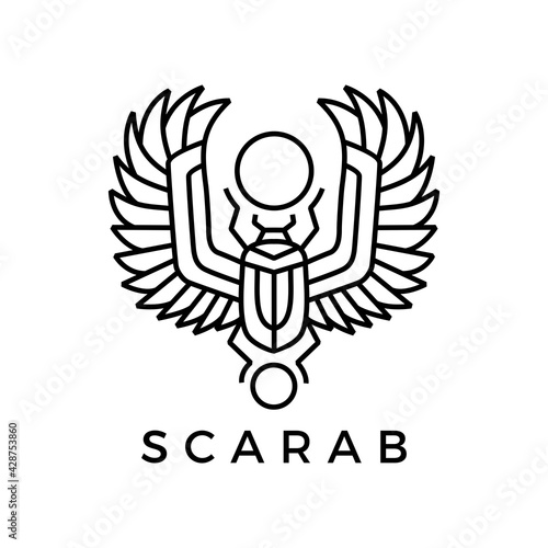scarab egyptian monoline logo vector icon illustration