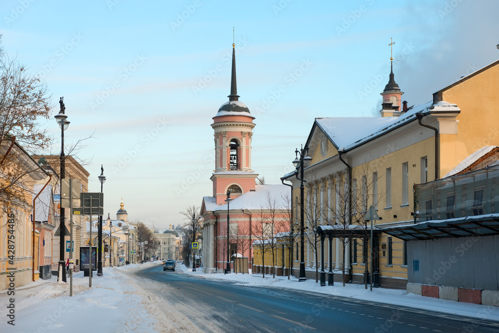 Moscow,  View of the Bolshaya Ordynka street on a frosty winter morning after heavy snow.