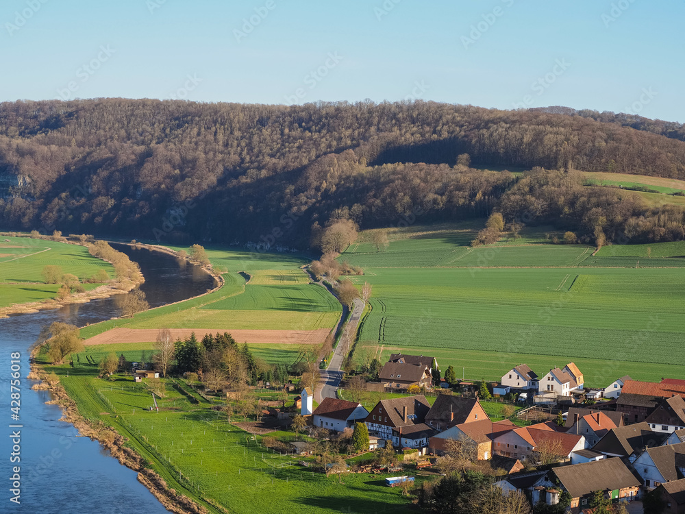 landscape of river Weser and village Dölme  in Germany