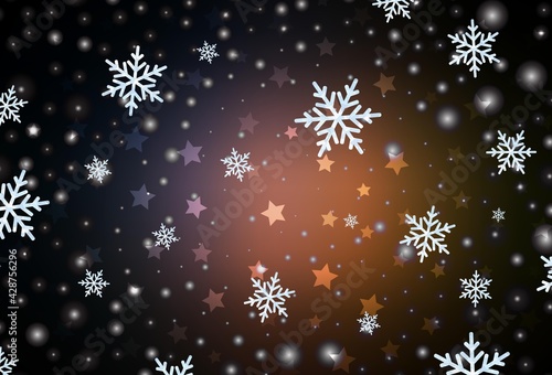 Dark Pink  Yellow vector texture with colored snowflakes  stars.