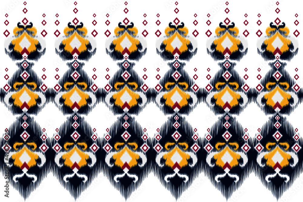 Ikat ethnic Indian seamless pattern design for fabric textile. Carpet ornament mandala chevron wallpaper 