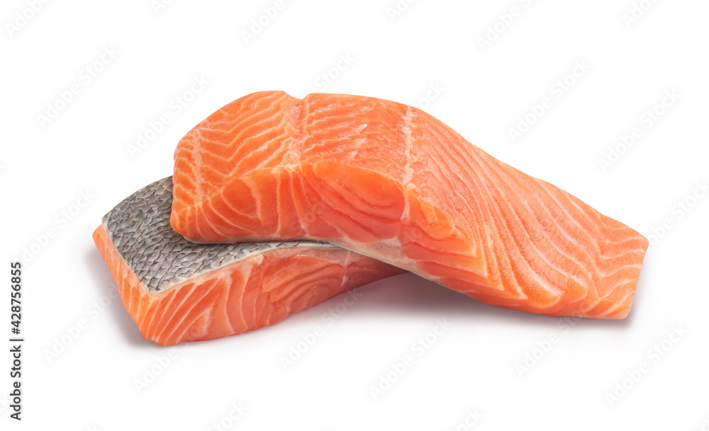 Two fillets of red fish on a white background Two fillets of red fish on a white background