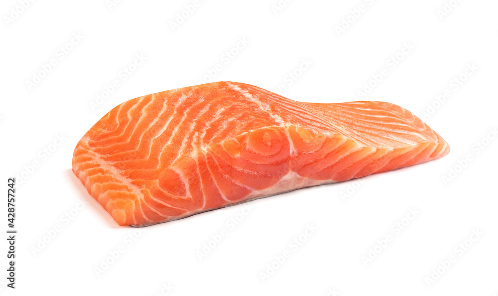 One fillet of red fish on a white background One fillet of red fish on a white background