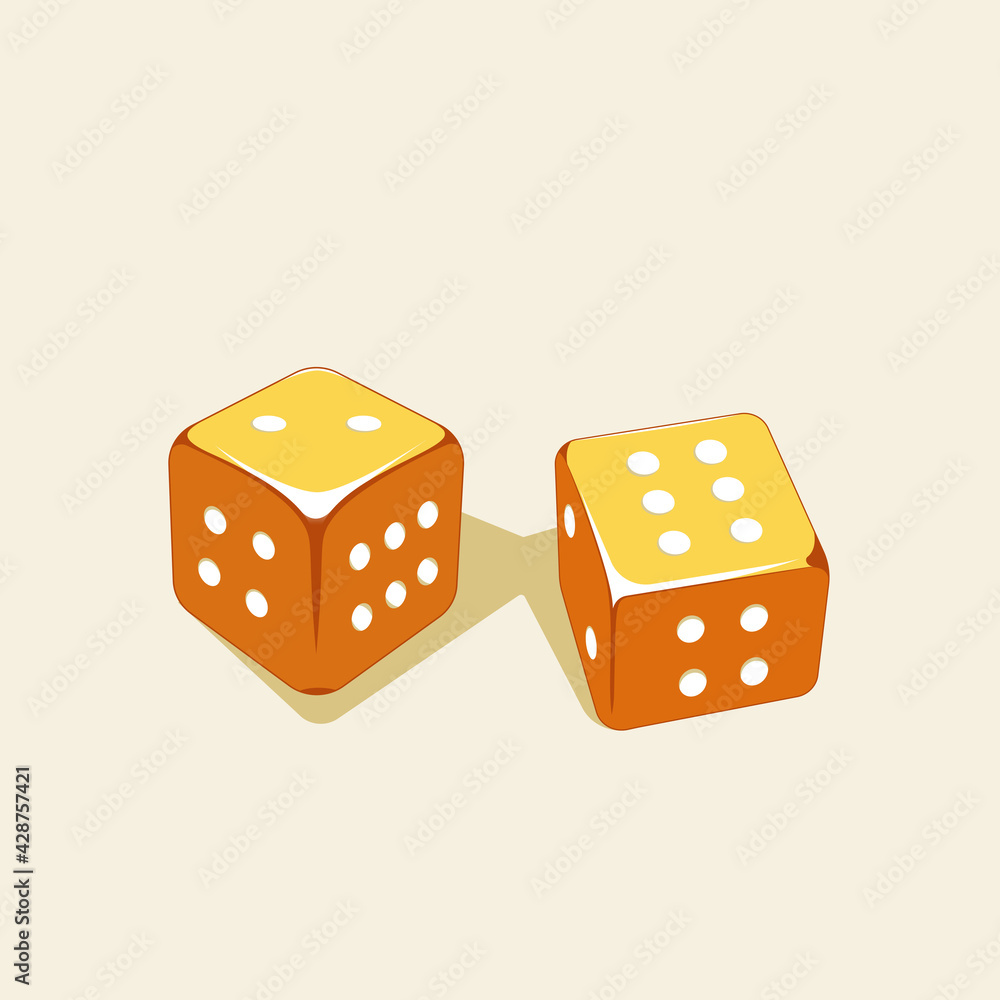 Illustration of golden dices shows the sum of the number eight Illustration of golden dices shows the sum of the number eight