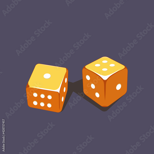 Illustration of golden dices shows the sum of the number five