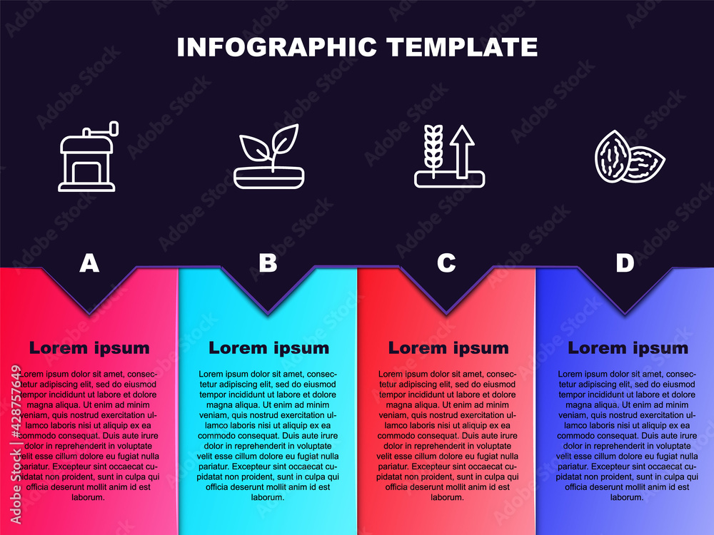 Set line Manual coffee grinder, Sprout, Wheat and Seed. Business infographic template. Vector