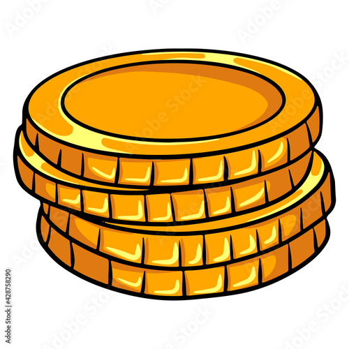 Coins illustration. A handful of gold coins. Cartoon style.