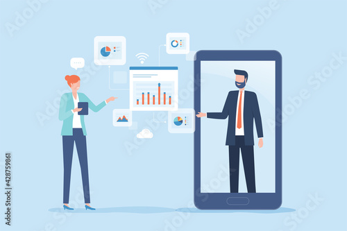Flat vector Business online Financial advisor and online investment concept 