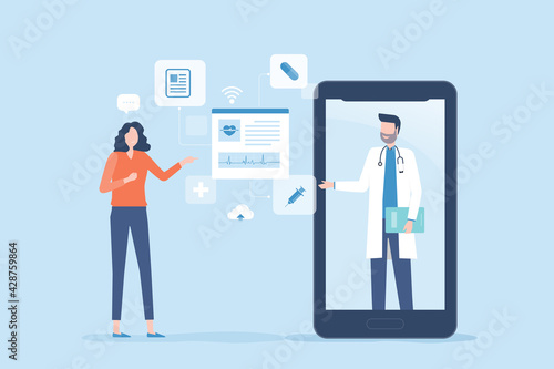 Flat vector illustration design for technology online healthcare with smartphone concept