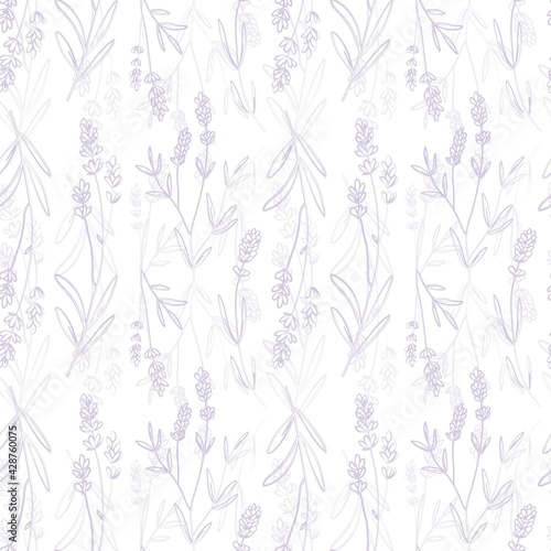 Lavender purple vector seamless pattern. Violet lavender hand draw background.
