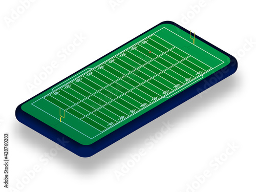 sports american football court with gates and ball on smartphone screen. Online games, modern technologies in sports and entertainment industry. Ismetric vector