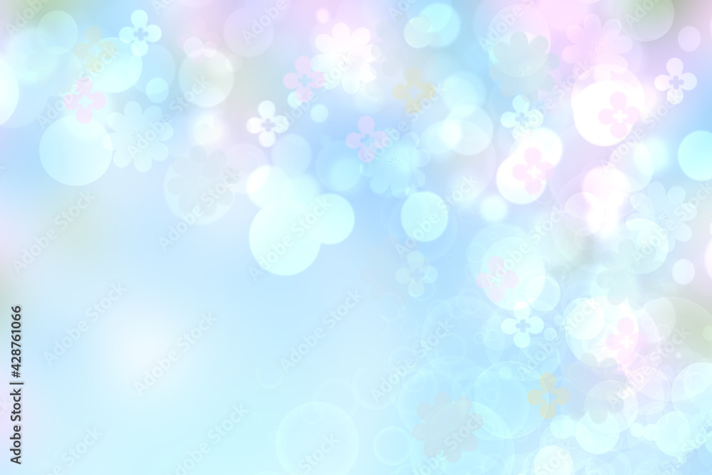 Abstract blurred vivid spring summer light delicate pastel blue pink bokeh background texture with bright soft color cherry blossoms and flowers. Card concept. Beautiful backdrop illustration. Abstract blurred vivid spring summer light delicate pastel blue pink bokeh background texture with bright soft color cherry blossoms and flowers. Card concept. Beautiful backdrop illustration.