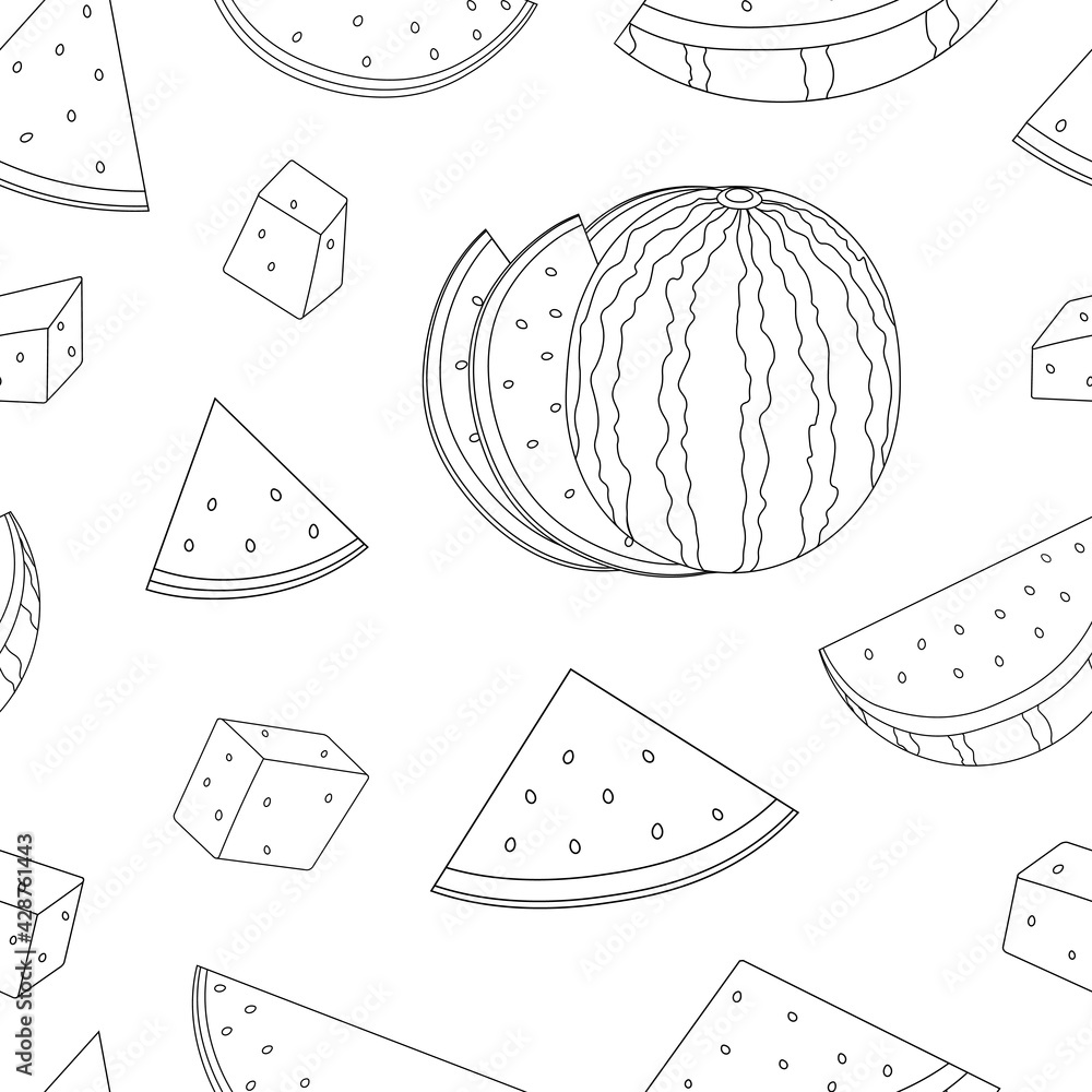 Seamless pattern watermelon graphics black and white coloring vector illustration Seamless pattern watermelon graphics black and white coloring vector illustration
