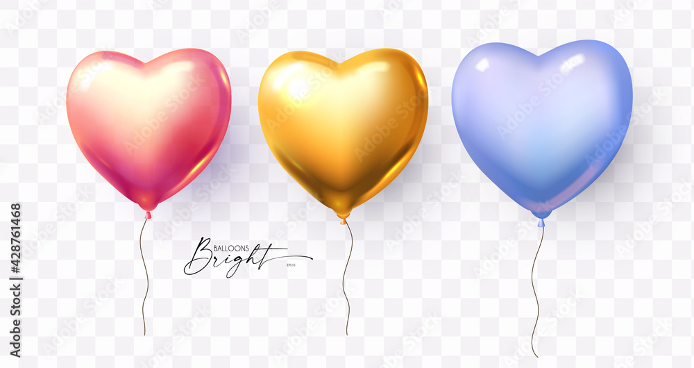 Heart foil balloons collection. Shining soft decoration set