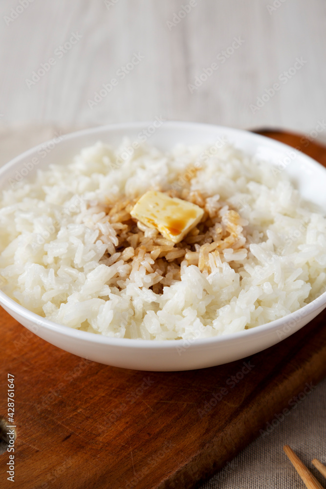Homemade Japanese Butter Sauce Rice, low angle view. Homemade Japanese Butter Sauce Rice, low angle view.