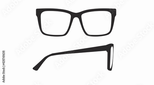 Vector isolated Illustration of a Glasses Frame. Black glasses Frame Front and Side View