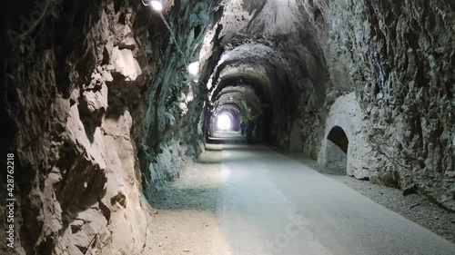 Old railroad abandoned tunnel between Varazze and cogoleto Liguria Italy transformed in walking and bycicle trail photo