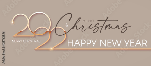 Happy new 2022 year Elegant gold text with light. Minimalistic soft text template.
