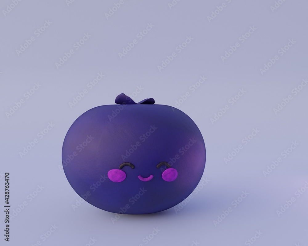 Cartoon cute blueberry with face and cheeks 3d render illustration Cartoon cute blueberry with face and cheeks 3d render illustration