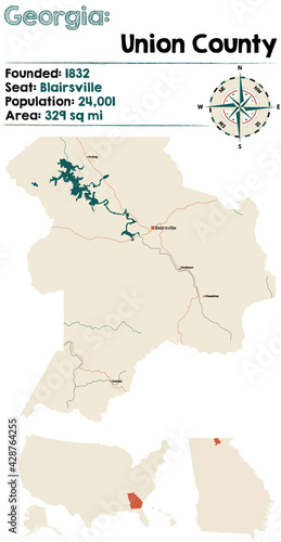 Large and detailed map of Union county in Georgia  USA.