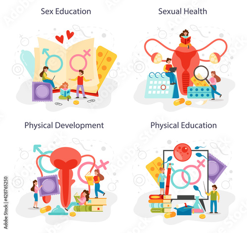 Sexual education concept set. Sexual health lesson for young people.
