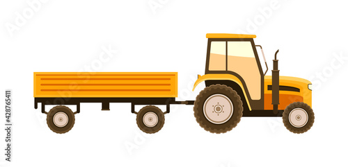 Tractor with trailer heavy technique isolated on white