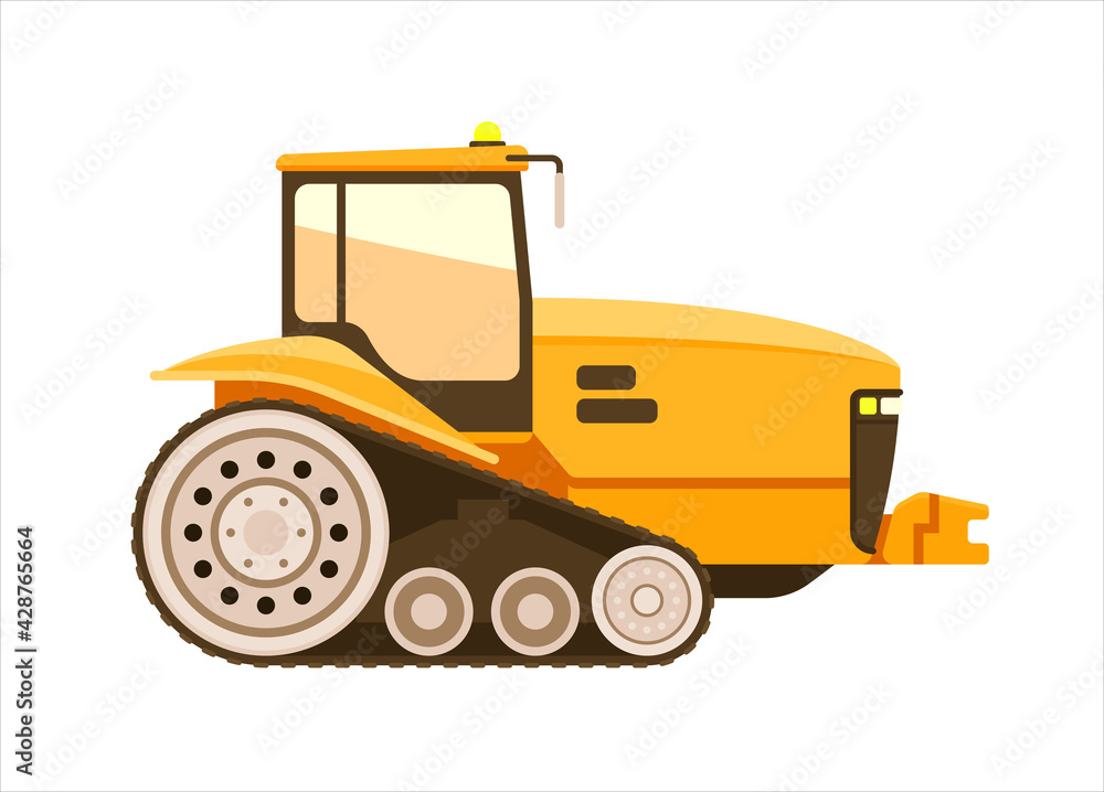 Track tractor, harvester or combine isolated on white