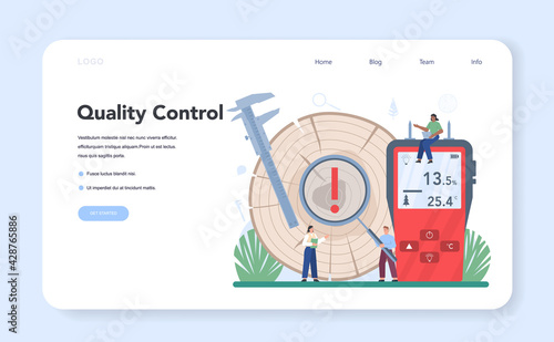Wood industry web banner or landing page. Checker inspector