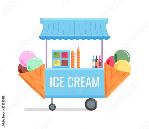 Ice-cream street vendor cart selling van on white
