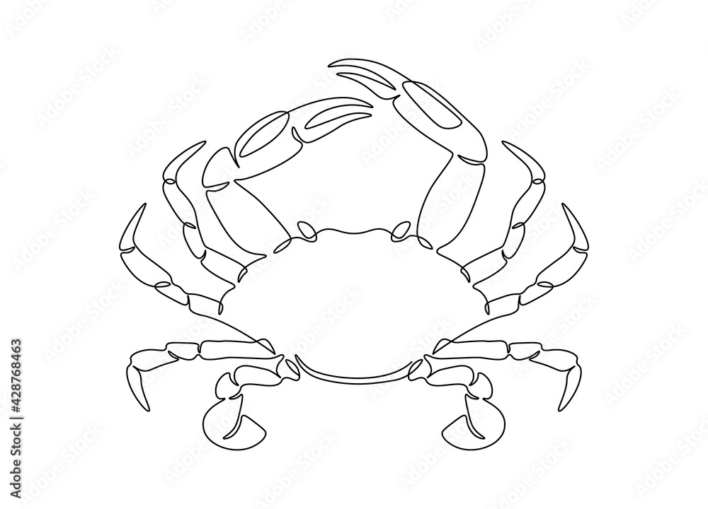 One line drawing of crab. Hand drawn seafood logo, minimalist design single line style for print, posters, restaurant icon. Vector illustration One line drawing of crab. Hand drawn seafood logo, minimalist design single line style for print, posters, restaurant icon. Vector illustration