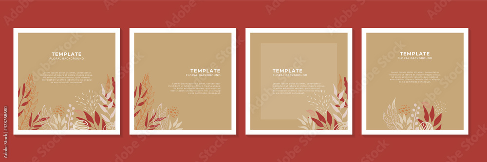 Social media stories, posts, highlights templates. Abstract floral vector backgrounds with copy space for text