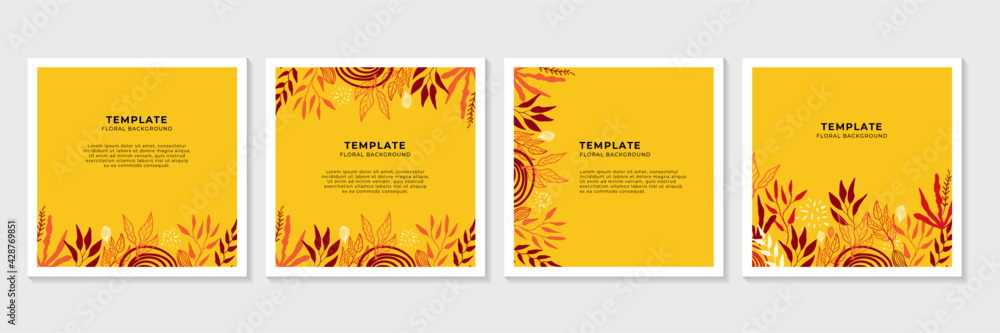 Social media stories and post creative Vector set. Background template with copy space for text and images design by abstract colored shapes, line arts , Tropical leaves gold color of the earth tone