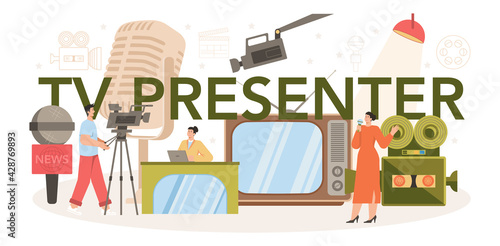 TV presenter typographic header. Television host in a studio