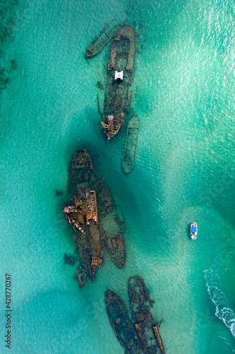 Tangalooma wrecks aerial topdown photo