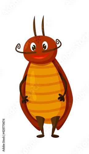 Comic cartoon cockroach mascot isolated on white